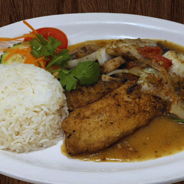 Pad Kra Tium (Fish)